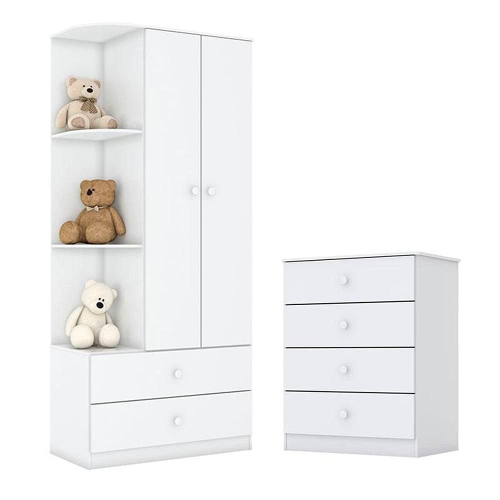 Cômoda e Guarda Roupa Infantil Amarelinha Branco Brilho - Henn