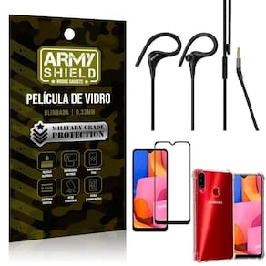 Capinha samsung a20s + fone sport hs92 + pelicula 3d