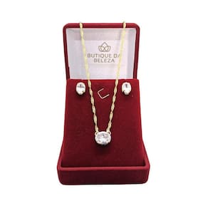 Conjunto gargantilha folheada a ouro grumet 45cm e brinco
