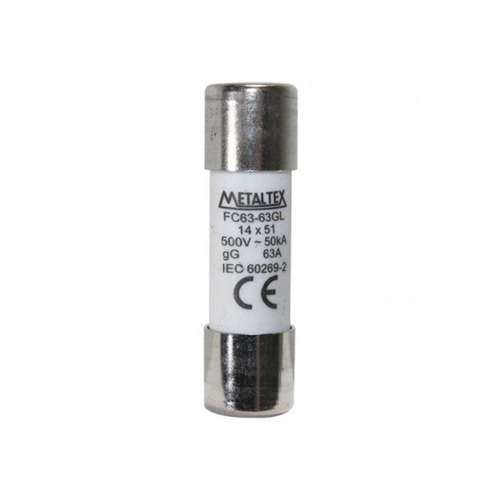 Fusível cartucho 14x51mm 63 amperes modelo fc metaltex