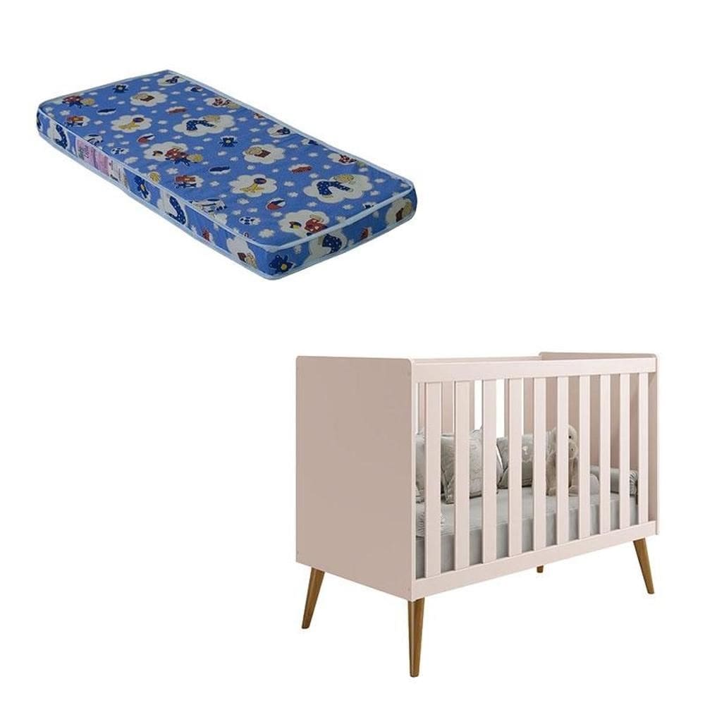 Berço Americano Isis Rosa Acetinado com Colchão Ortobom - Reller