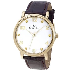 Relógio masculino dourado champion pulseira couro marrom +