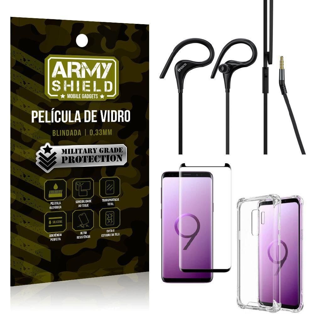 Capa + película 3d samsungs9plus + fone sport hs95