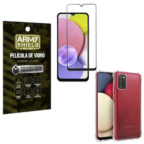 Kit proteção total samsung a03s com capa e película 3d