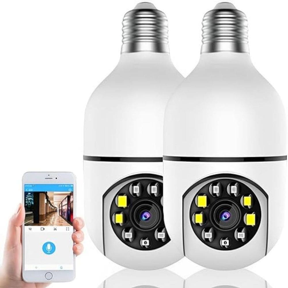 Kit 2 câmeras ip lâmpada 1080p hd panorâmica sem fio