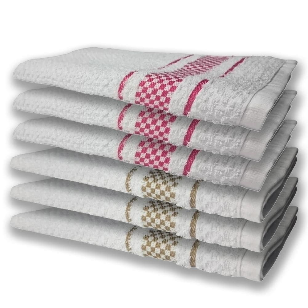 6 Panos De Prato Atoalhado Felpudo Premium Rosa+Marrom