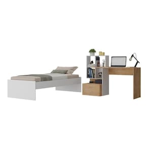 Conjunto Quarto Cama Solteiro Com Colchão/escrivaninha Multimóveis Mp4226 Branco/rustic Branco/rustic