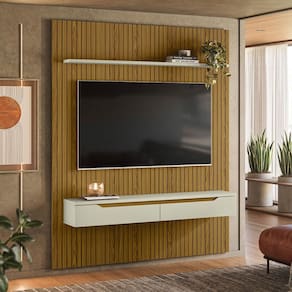 Painel para TV Até 65 Polegadas Dduetto Frizz 2 Portas Cedro/Off White - Olivar Móveis