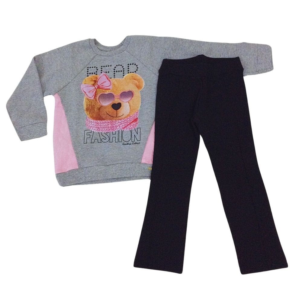 Conjunto fem moleton+legging Quebra Cabbeça cinza/rosa
