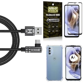 Capinha moto g31 + cabo em l tipo c hs180 + película 3d