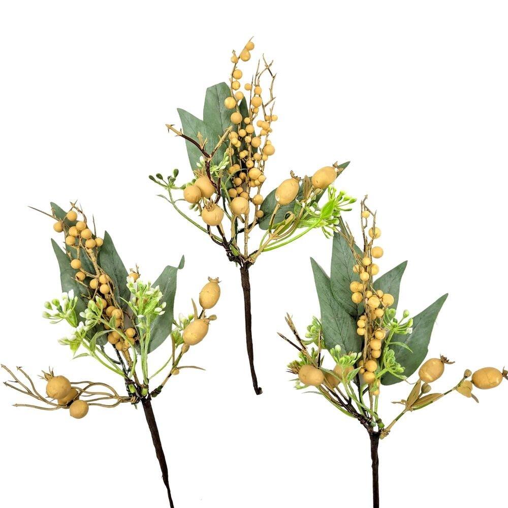 Planta artificial pick romã amarela 27x16x6cm páscoa kit 3pc