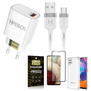 Capa samsung a12 + carregador turbo hs183 + pelicula 3d