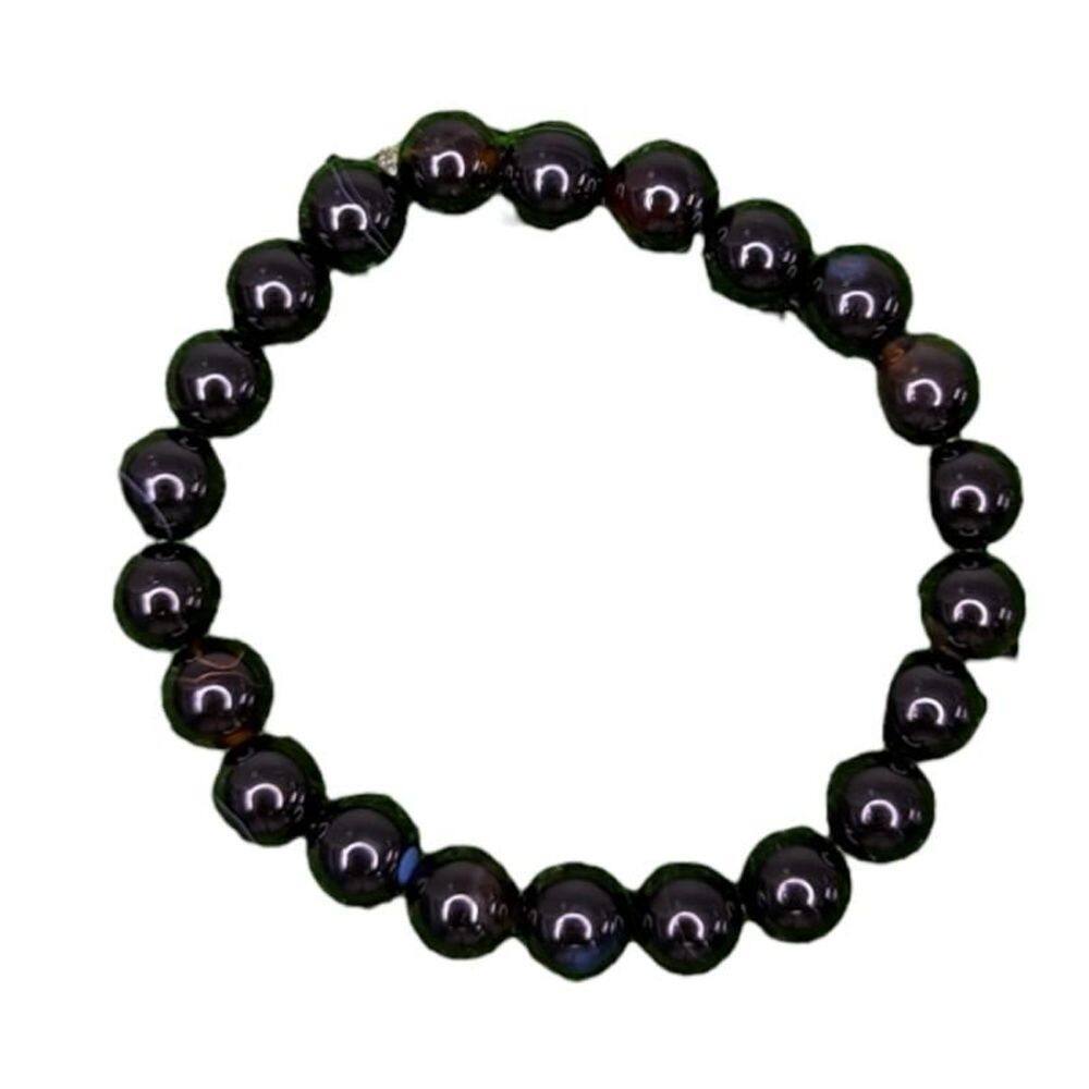 Pulseira pedra agata negra 8 mm para equilíbrio e proteção