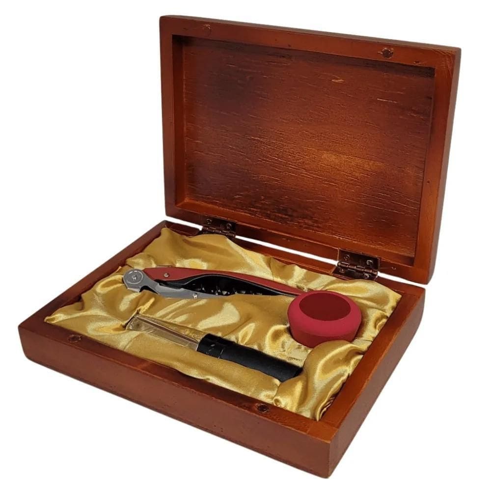 Kit Acessórios Para Vinho 3 Peças Caixa De Madeira Aerador