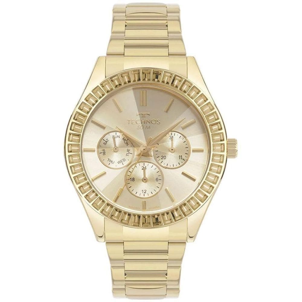 Relógio technos feminino crystal dourado - vx3jae/1x