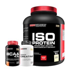 Kit iso protein 2kg baunilha + creatina + bcaa -bodybuilders