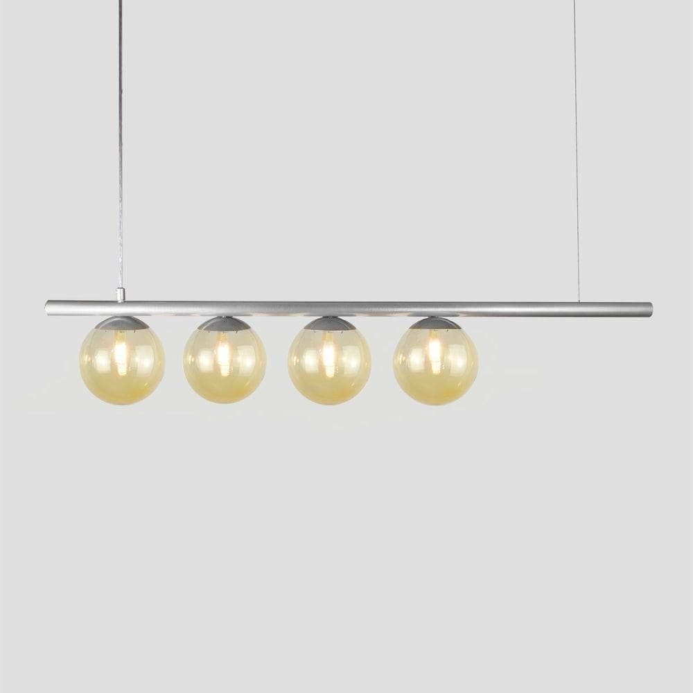 Lustre Pendente Figo Prata- 4 Globos Esfera De Vidro âmbar