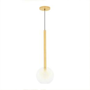 Luminária Lustre Teto Pendente Tubo Globo Vidro 20Cm Dourado