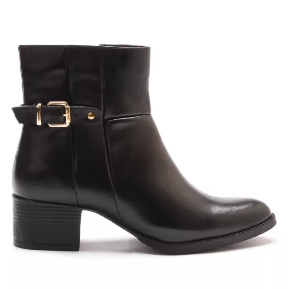 Bota Feminina Couro Cano Curto Fivela Confortável