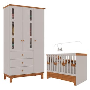 Berço Americano Mini Cama com Gaveta e Guarda Roupa Infantil Antonella 3 Portas Off White Caramelo - Canaã