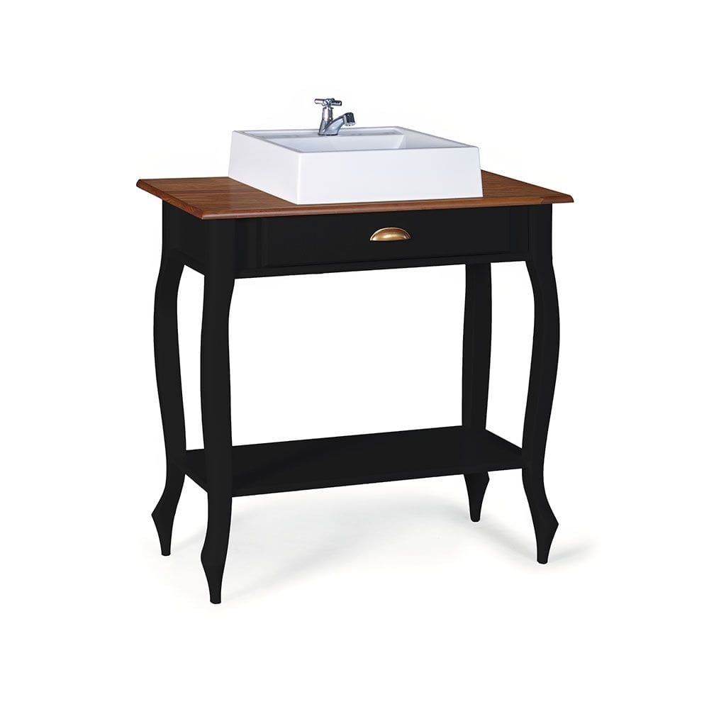 Bancada Aparador Mini Lavabo com Cuba 1 Gaveta Pés Luiz XV Dália 3062 - Preto/Imbuia Glazer