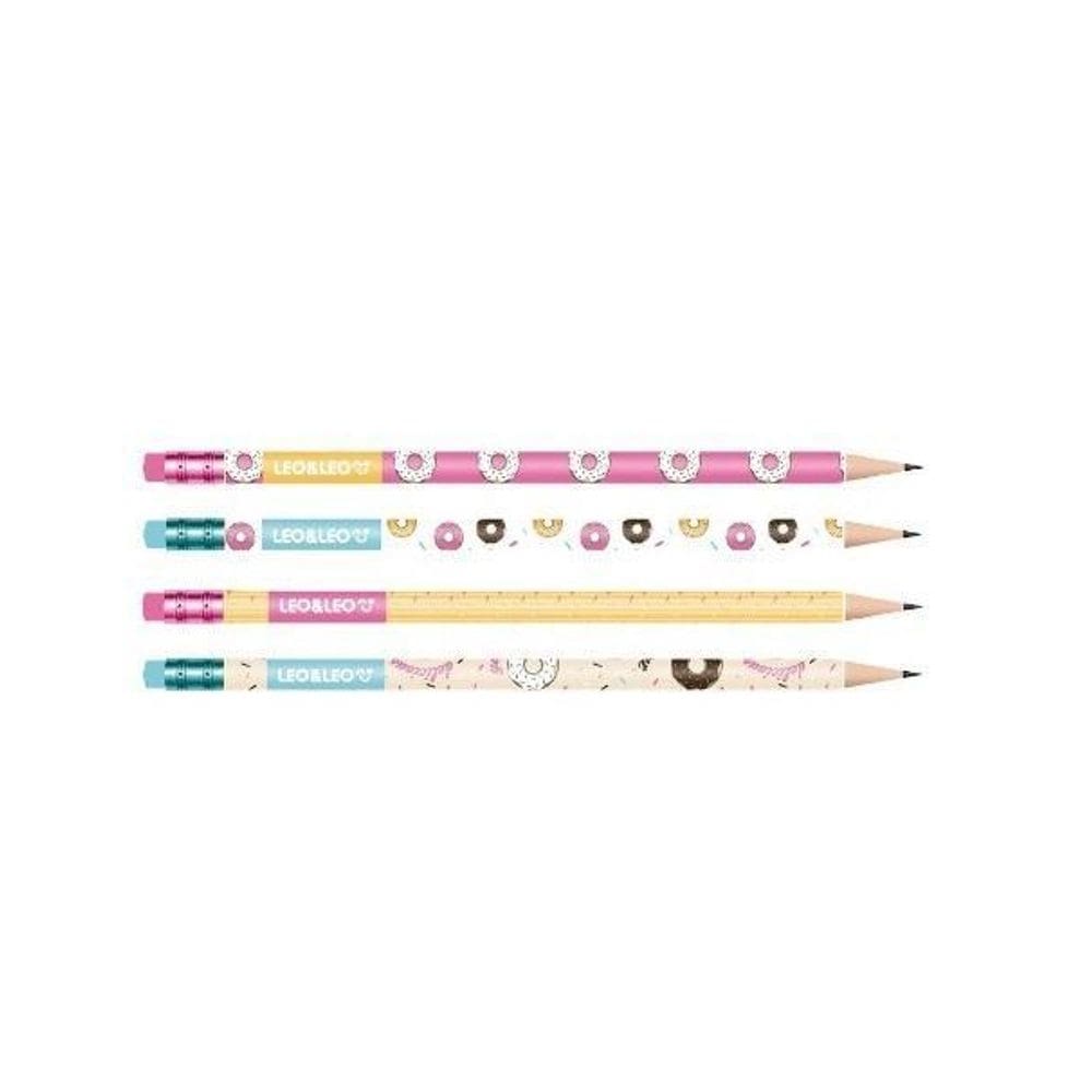 Lápis grafite hb preto donuts com borracha leo&leo 216 un