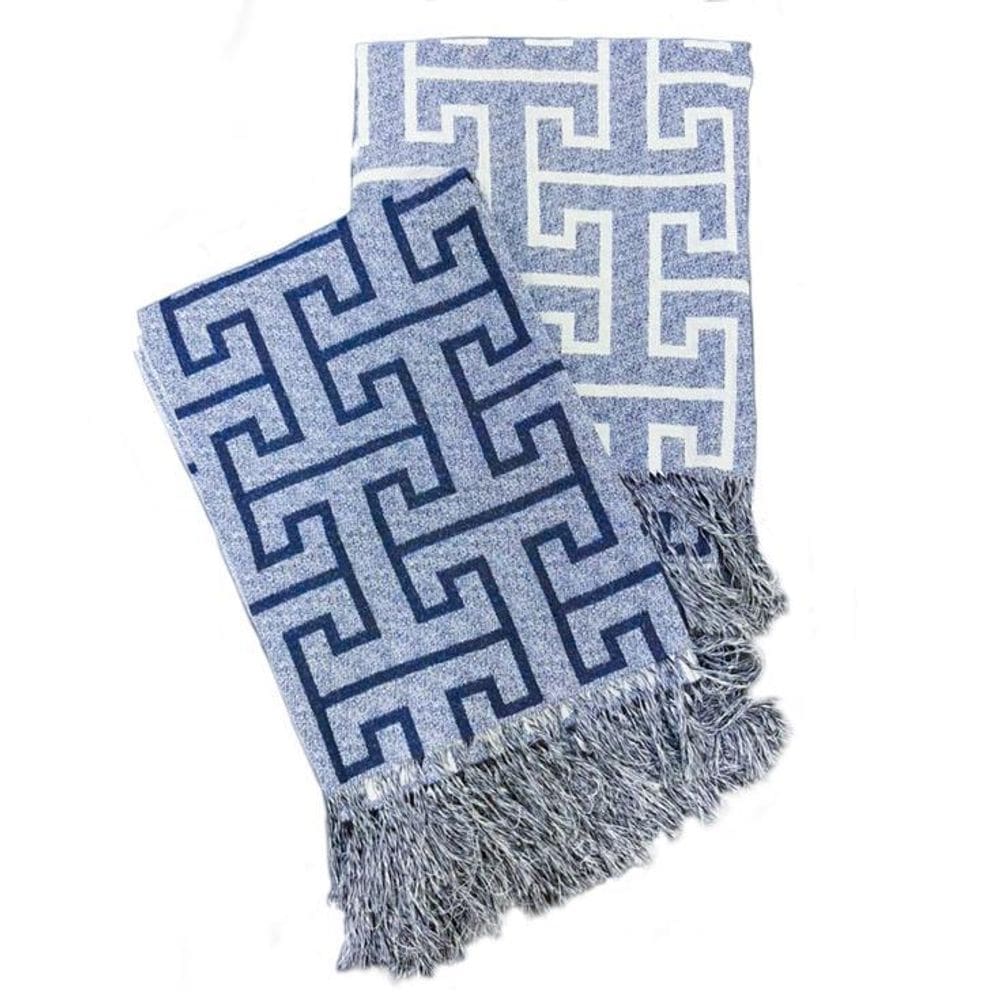 Xale manta para sofá e poltrona luxo 3 lugares creta azul