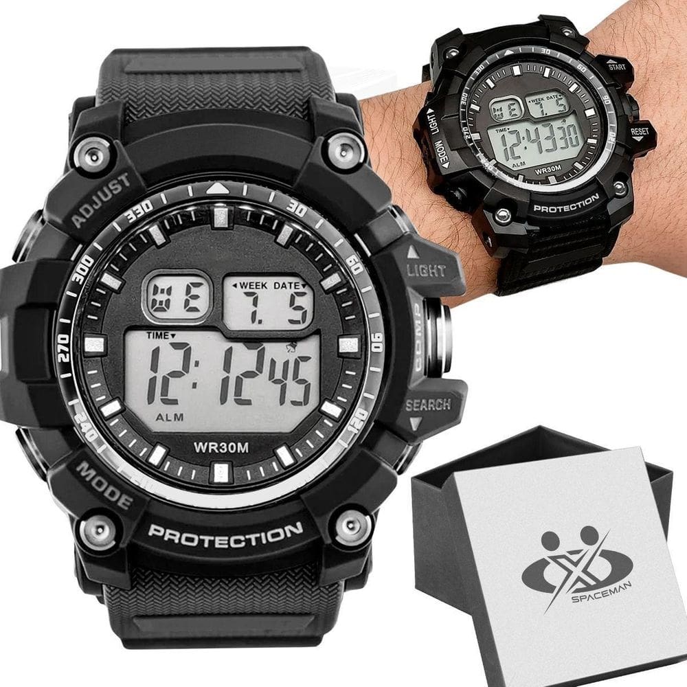 Relogio prova dagua digital masculino preto + caixa data