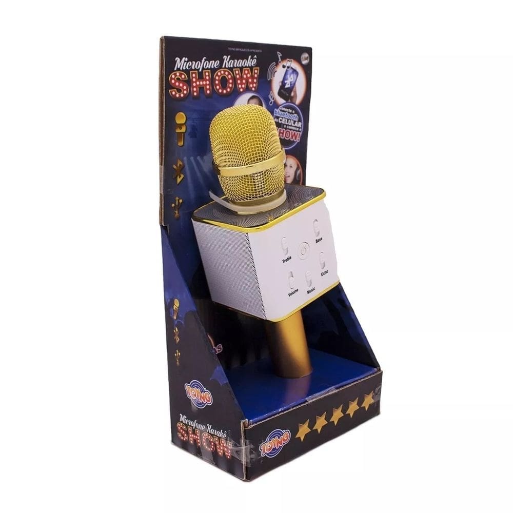 Microfone karaokê show bluetooth dourado toyng 36739