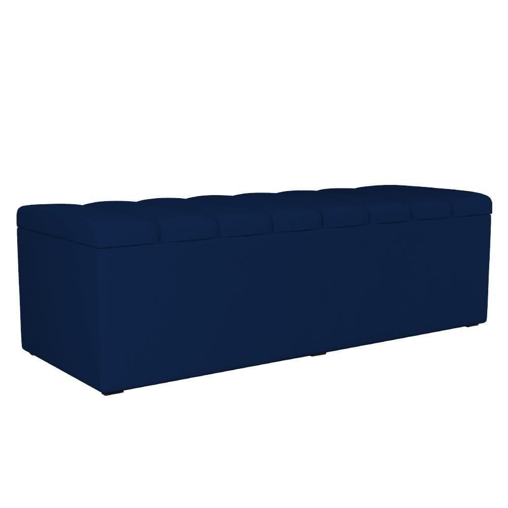 Calçadeira Recamier Baú Casal Queen 160X50 Cm Azul Marinho