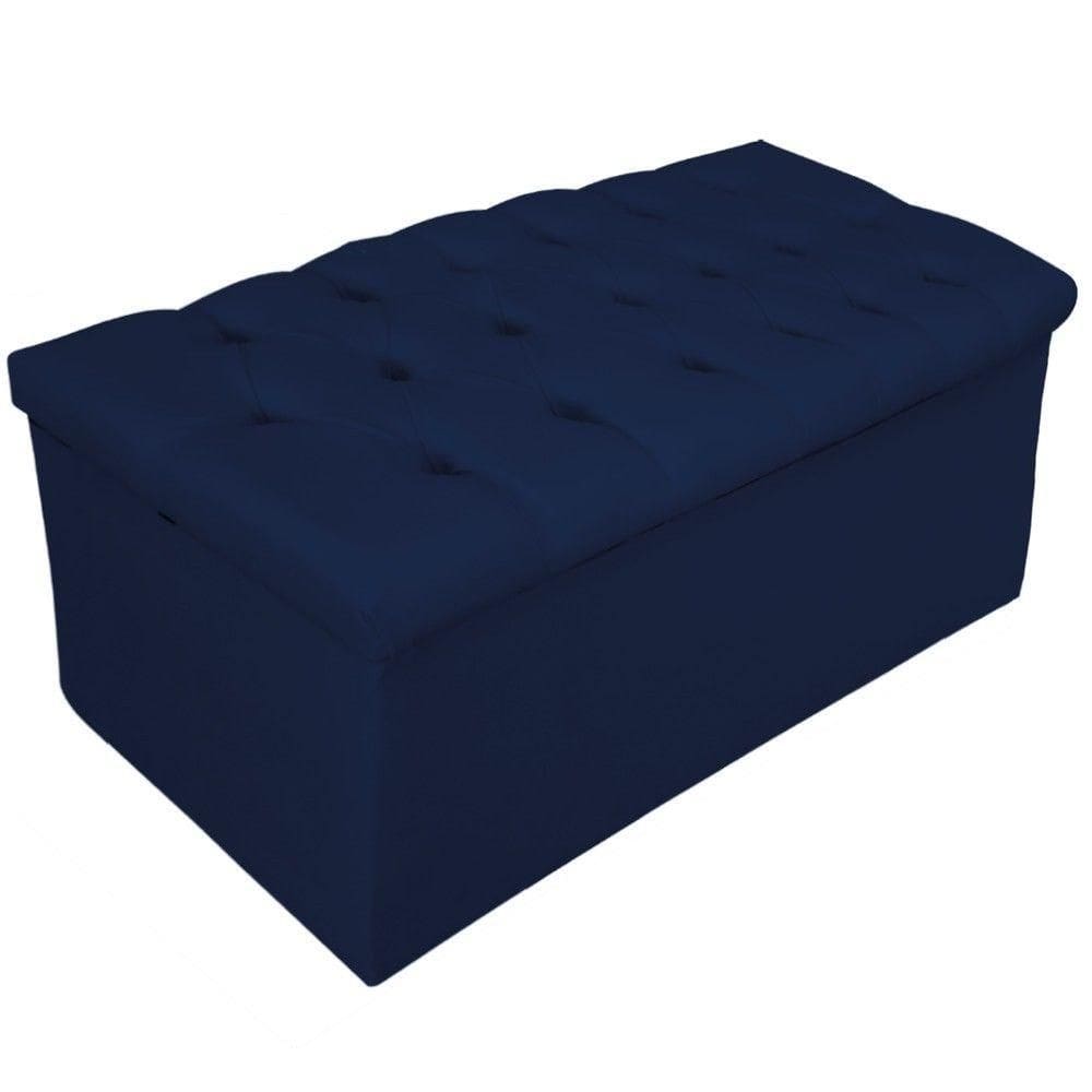 Calçadeira Baú Estofada Mel 90 Cm Solteiro Azul Marinho