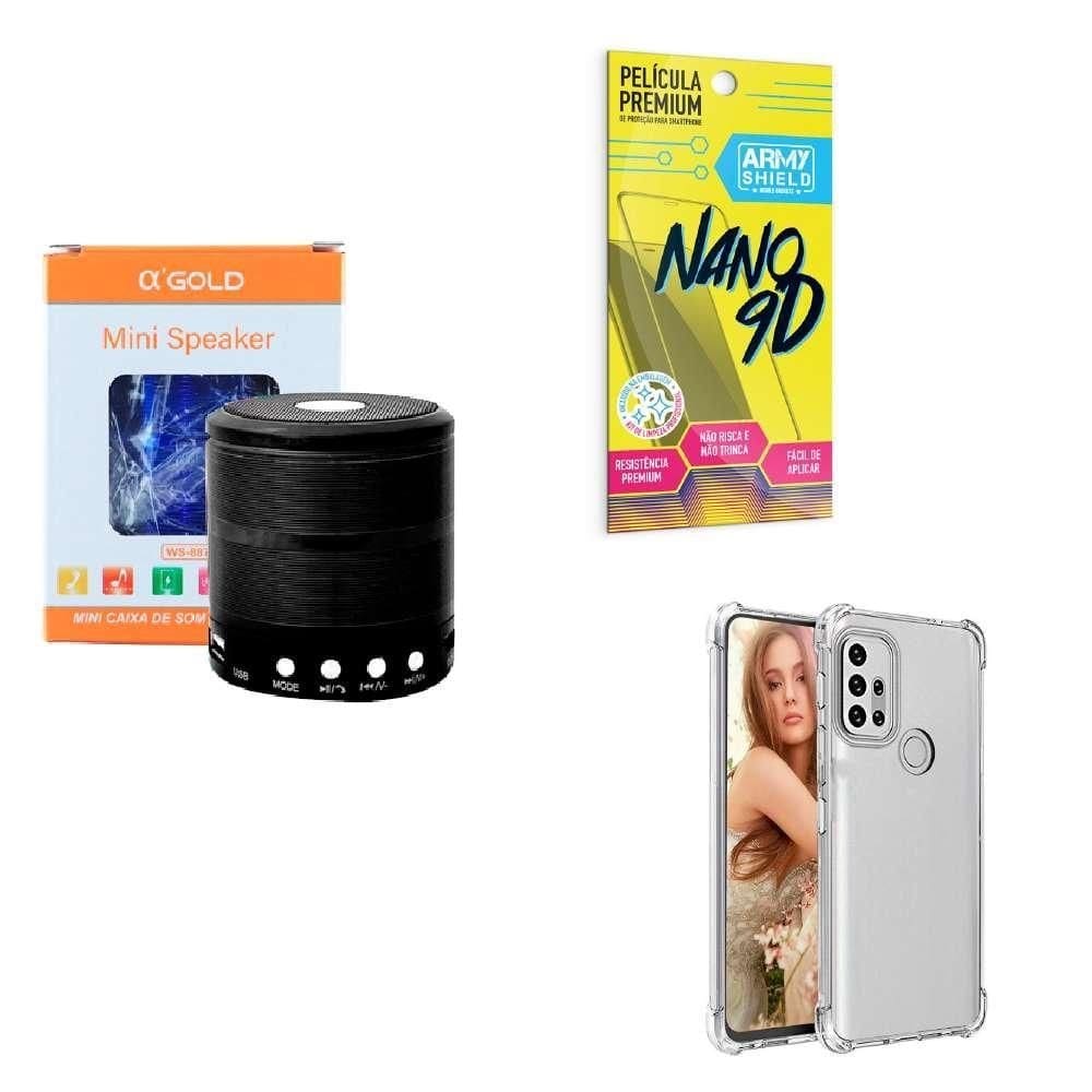 Kit caixa de som + capinha motorola g20 + película 9d