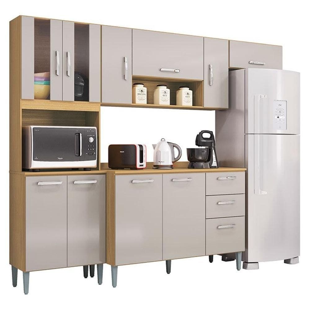 Cozinha Lavínia Balcão com Tampo Damasco Off White - Poquema