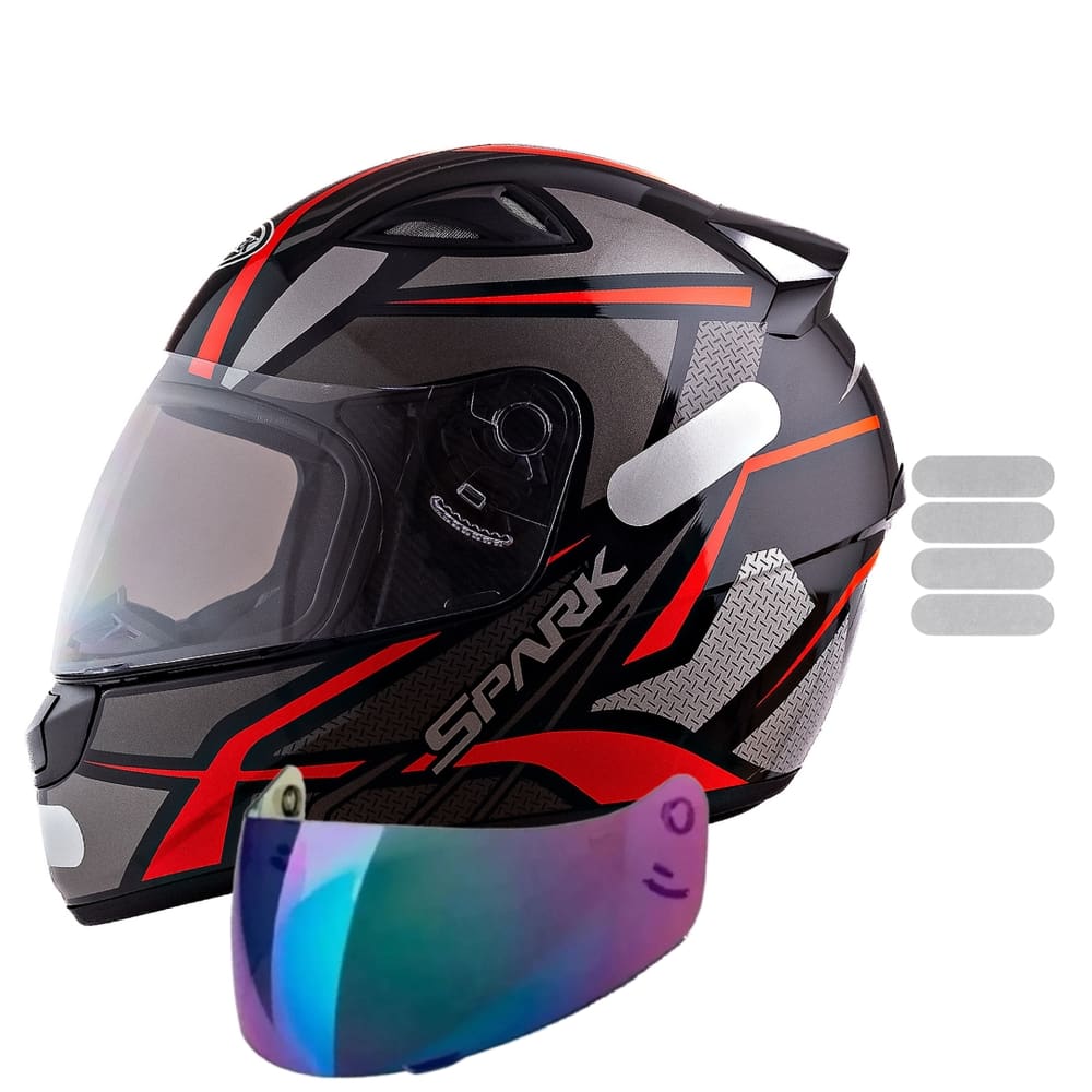 Capacete Masculino Ebf Spider Vermelho Mais Viseira Camaleão e Adesivo Branco