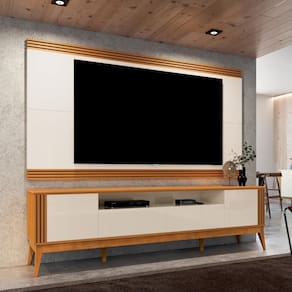 Rack Com Painel Ripado Para Tv Até 75" 218cm Cedro/Offwhite