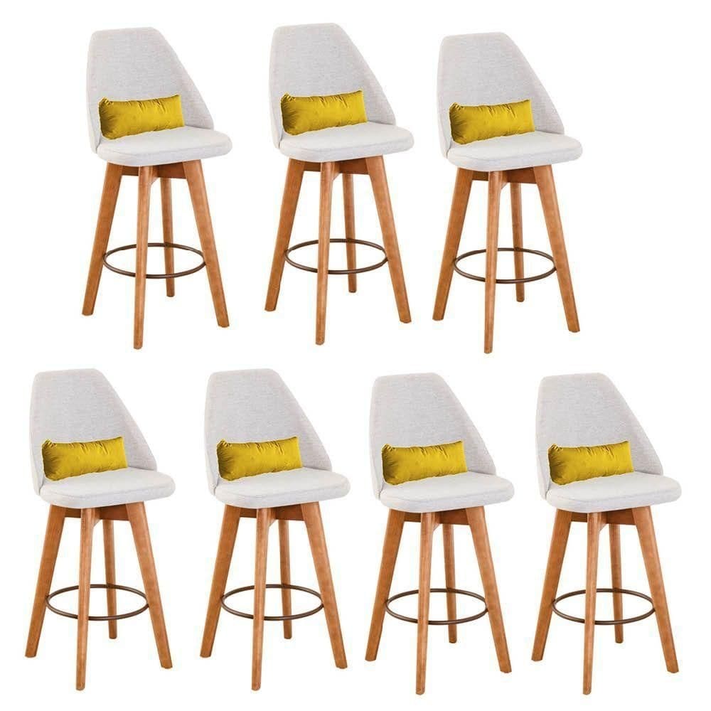 Kit 07 Banquetas Bege Claro E Almofada Suede Amarelo