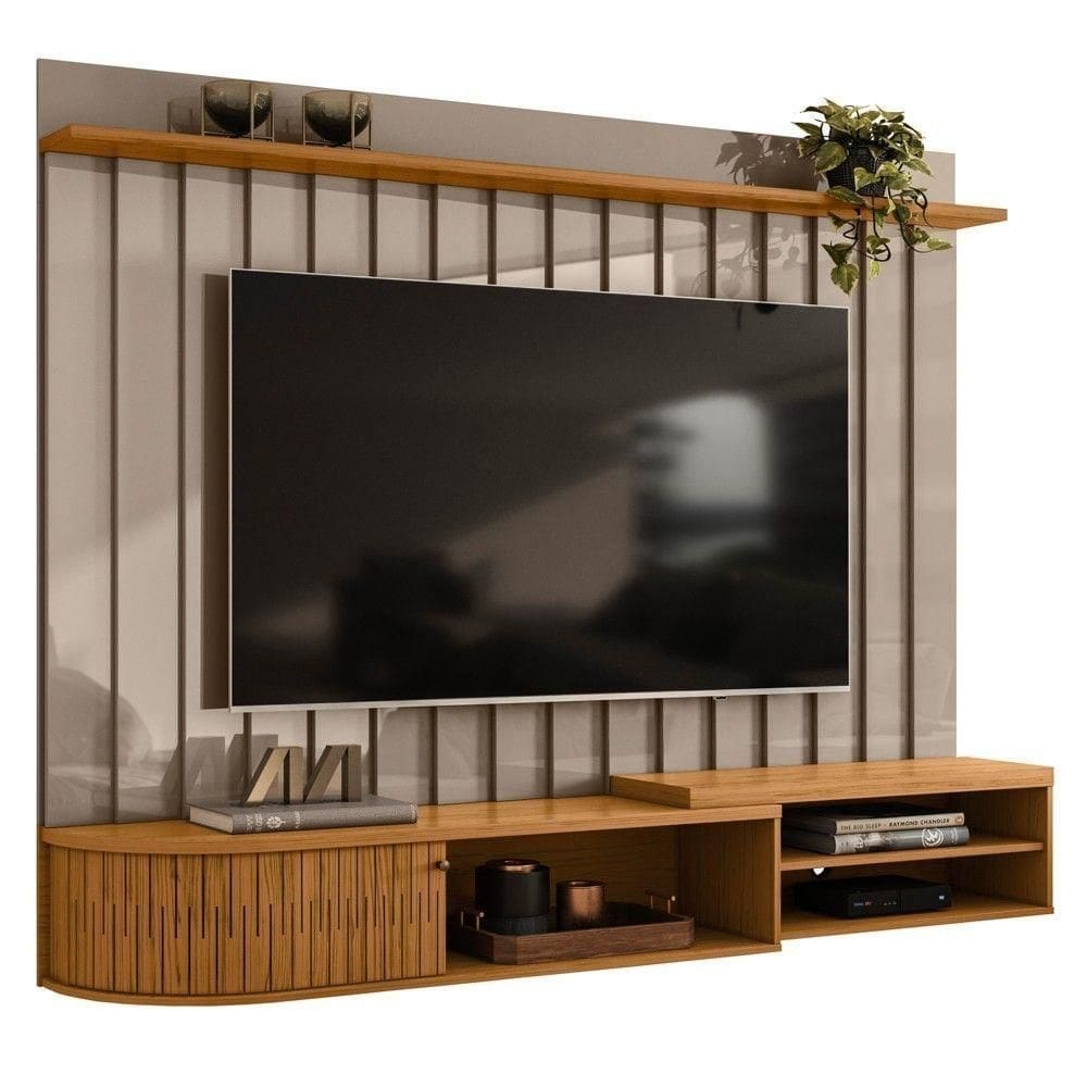 Painel Para Tv 75 Pol Com Bancada Suspensa 206cm Emília M01 Fendi-naturale - Mpozenato