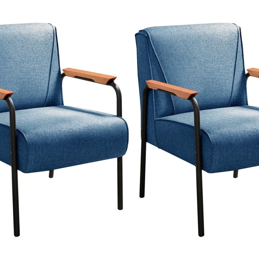 Kit 2 Poltronas Decorativas Jade Braços Fixo Azul