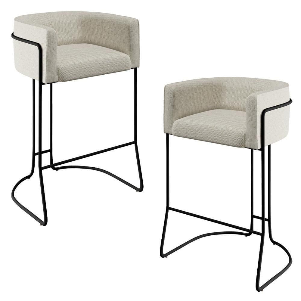 Kit 02 Banquetas Fixa Preto Linho Champagne A-49