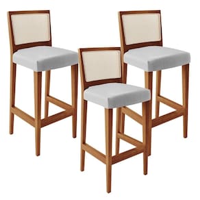 Kit 03 Banquetas Alta Para Encosto Tela Branco Facto Cinza