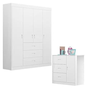Cômoda e Guarda Roupa Infantil Lívia Branco Brilho - Canaã