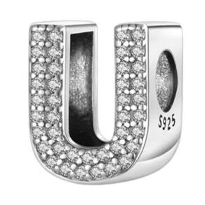 Berloque letra u cravejada pulseira prata 925 alfabeto luxo