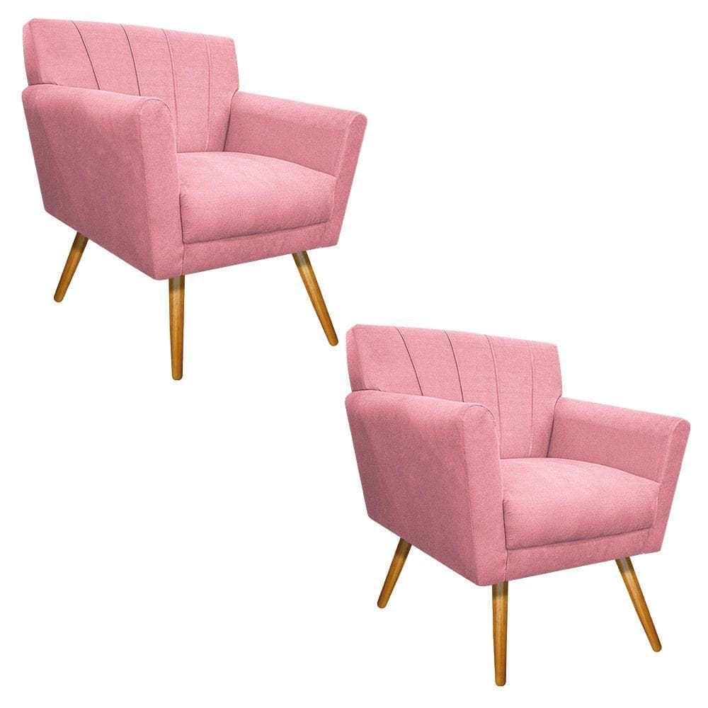 02 Poltronas Laura Palito Mel Suede Rosa Bebê