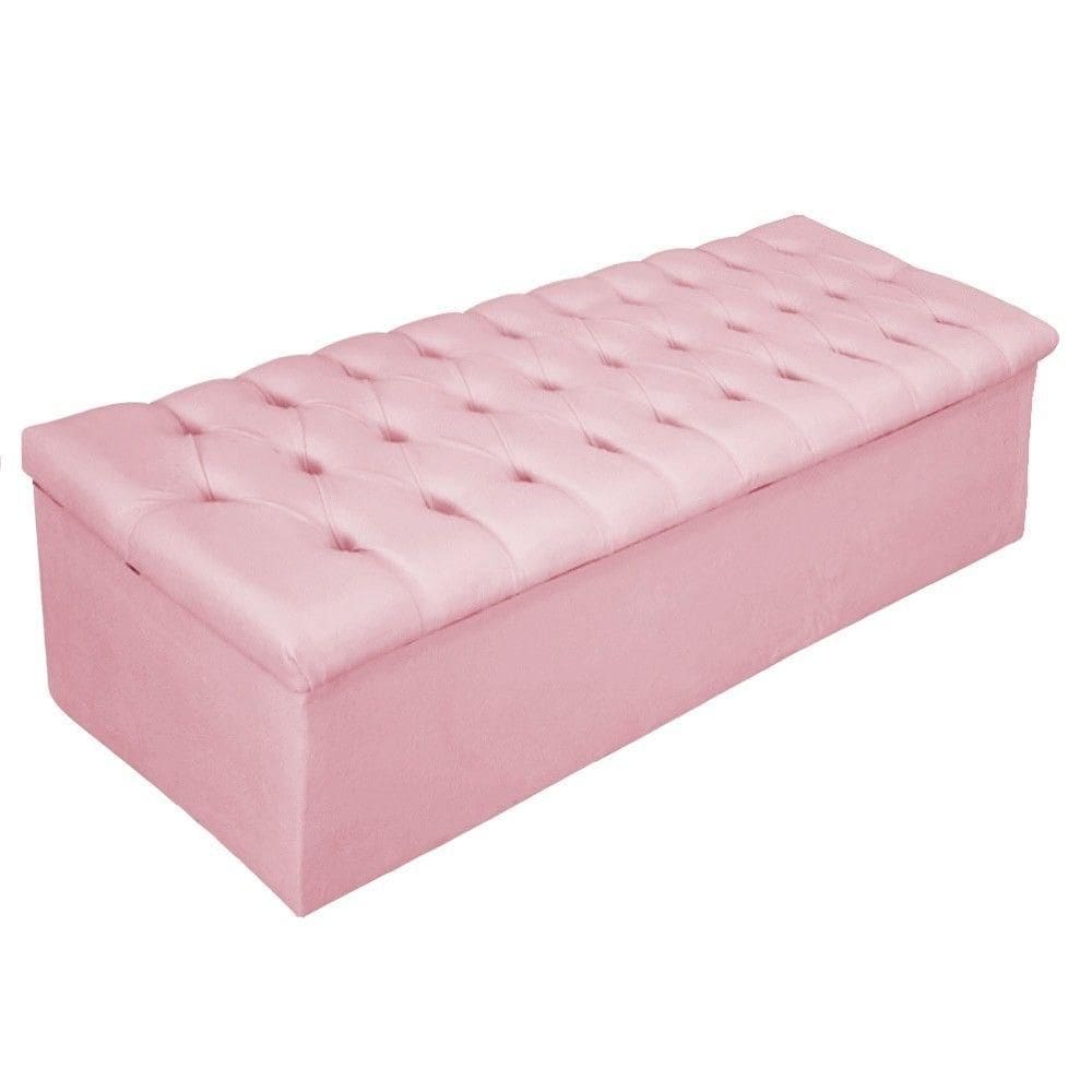 Calçadeira Baú Estofada Mel 140 Cm Casal Suede Rosa Bebê