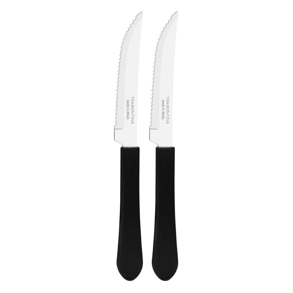 Kit 2 facas mesa churrasco tramontina leme inox cabo preto