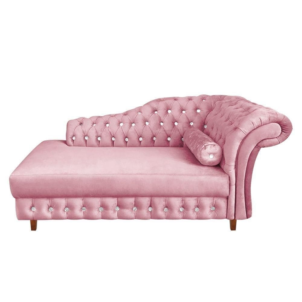 Divã Chesterfield Juliette 160cm Pés Chanfrado Veludo Rose