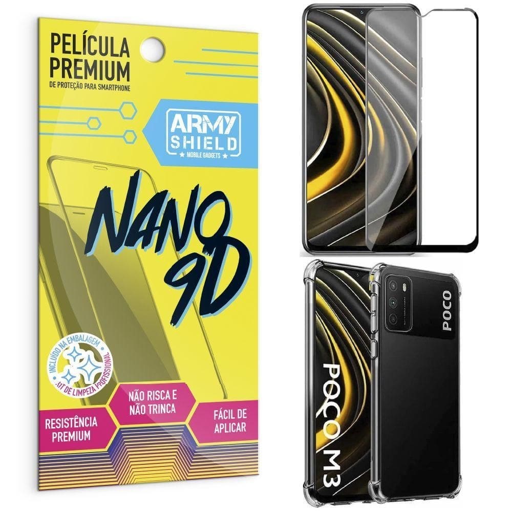 Capinha poco m3 + película premium nano 9d armyshield