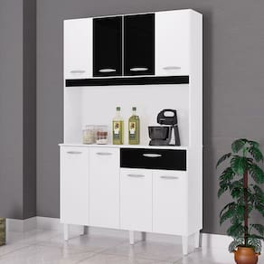Cozinha Ambiente Kit Cassia 8 Portas Branco Preto - Poquema