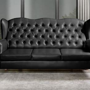 Sofá 3 Lugares Capitonê Vintage Imperador Chesterfield Preto