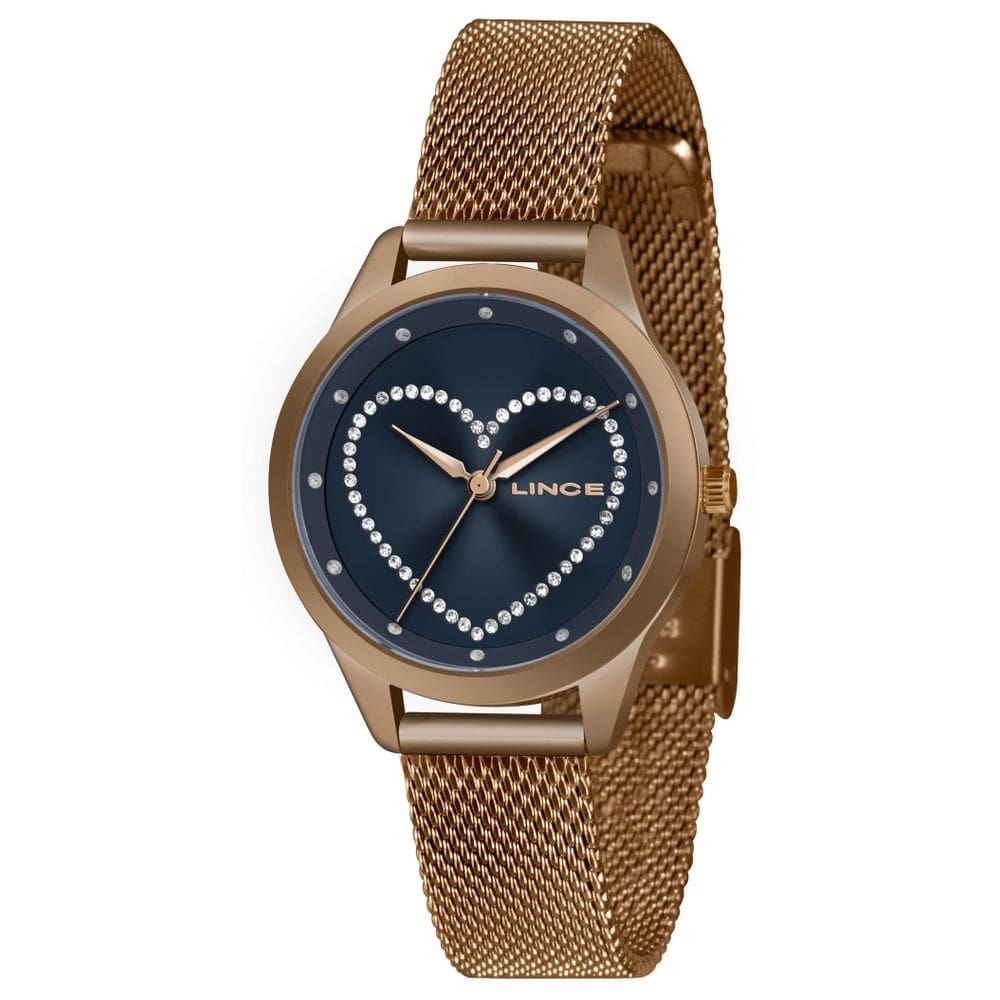 Relógio lince feminino rose lrr4557l azul coração e pedras